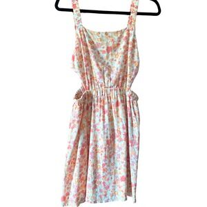 Stitch & Pine Floral Mini Dress Cutout Elastic Waist Summer Casual M